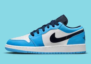 Womens / GS Air Jordan 1 Low "UNC" (White/Dark Powder Blue/Obsidian)(553560-144)