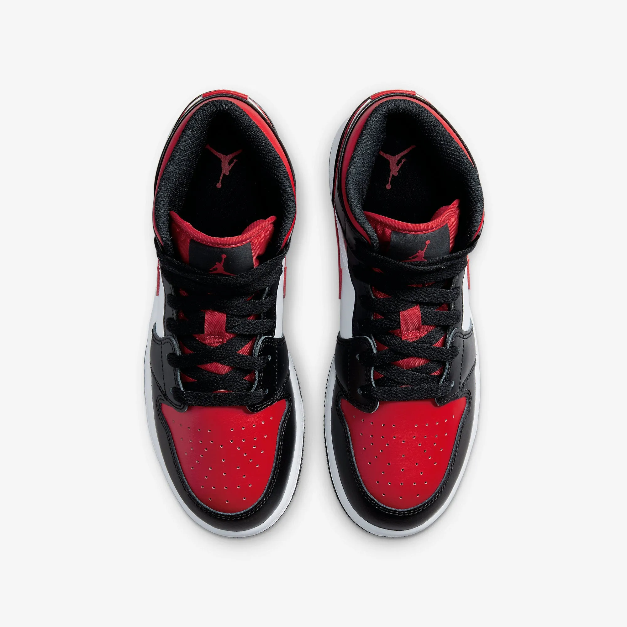Women's / GS Air Jordan 1 Mid "Bred Toe" (White/Black/Fire Red)(554725-079)
