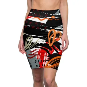 Womens Pencil Skirt, High Waist Stretch, Trio Black/Red White